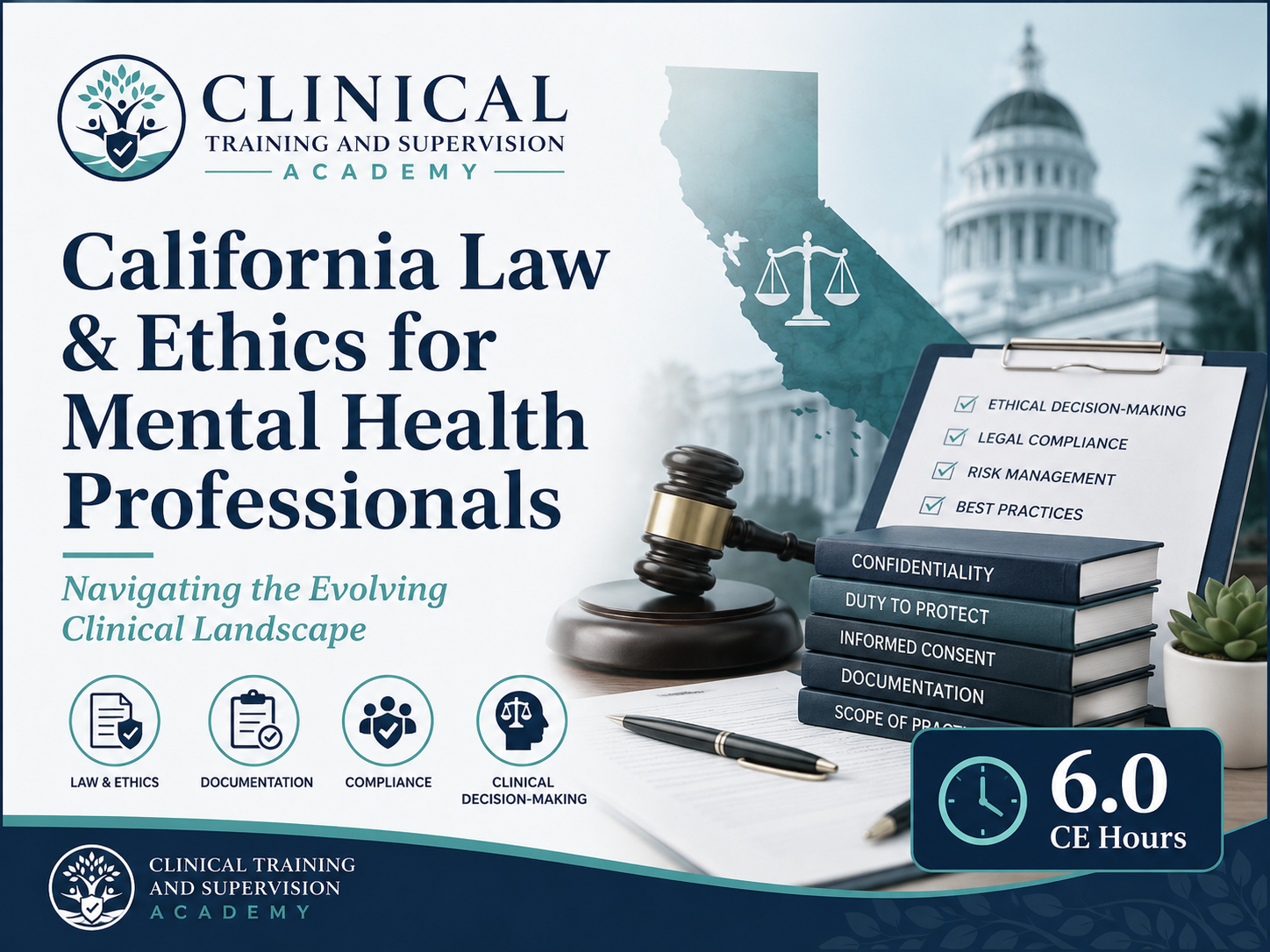 California Law & Ethics for Mental Health Professionals course image from Clinical Training and Supervision Academy